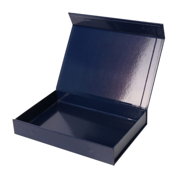 Glossy Navy Blue Magnetic Rigid Gift Box With Embossed Logo Glossy Navy Blue Magnetic Rigid Gift Box With Embossed Logo