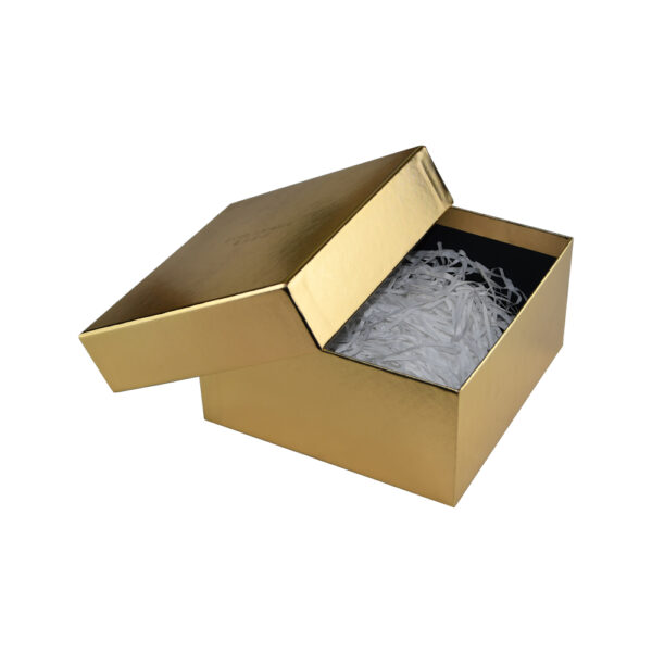 Gold Lid And Base Makeup Gift Box With Shredded Paper Insert