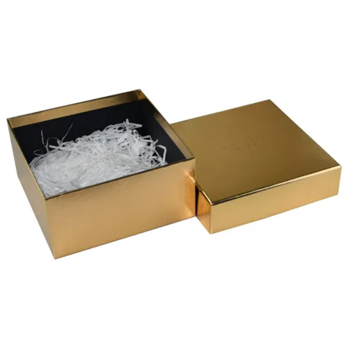 Gold Lid And Base Makeup Gift Box With Shredded Paper Insert