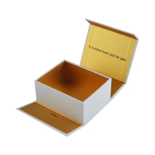 Caja de regalo para manojo de pelo dorado con cierre de lazo Caja de regalo para manojo de pelo dorado con cierre de lazo