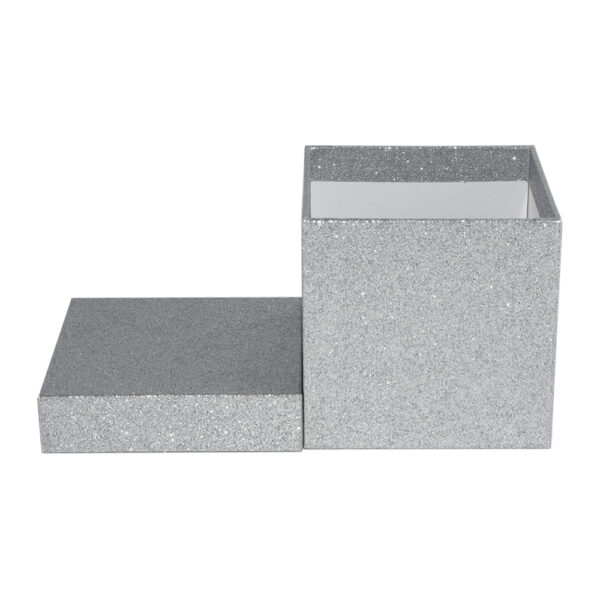 Large Silver Glitter Gift Box With Lid For Holiday Decor