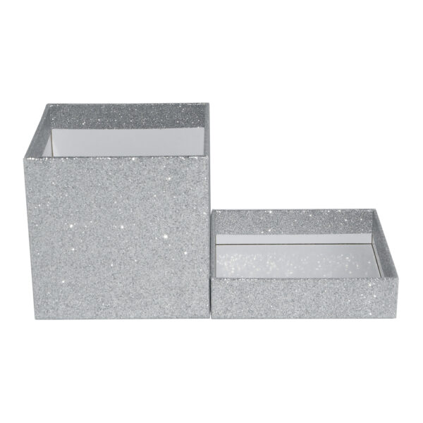 Large Silver Glitter Gift Box With Lid For Holiday Decor