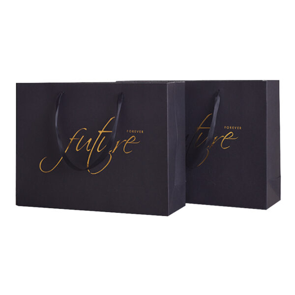 Luxury Black Paper Apparel Shopping Bag With Gold Foil Logo