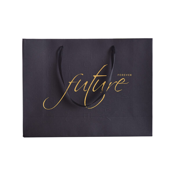 Luxury Black Paper Apparel Shopping Bag With Gold Foil Logo