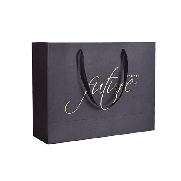 Luxury Black Paper Apparel Shopping Bag With Gold Foil Logo