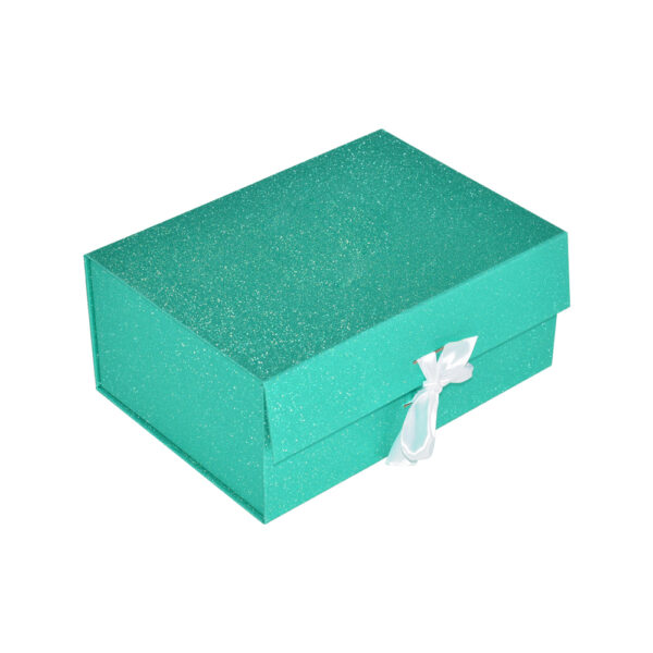 Luxury Pale Blue Foldable Magnetic Gift Box With Ribbon