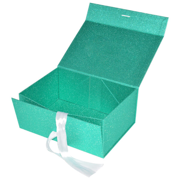 Luxury Pale Blue Foldable Magnetic Gift Box With Ribbon