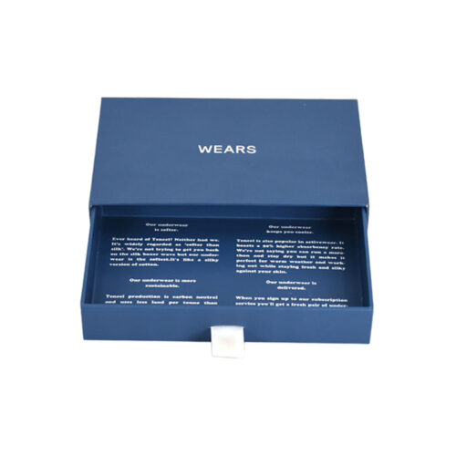 Matte Blue Rigid Sliding Drawer Gift Box For Underwear Logo