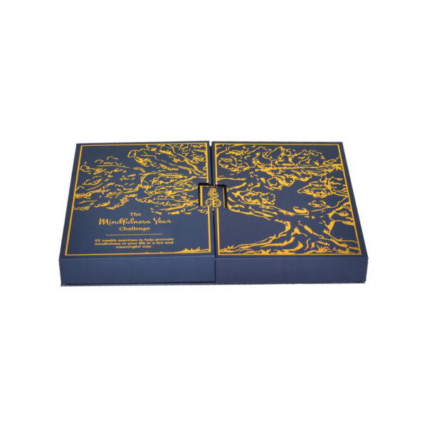 Navy Blue Double Door Magnetic Gift Box With Gold Foil Print