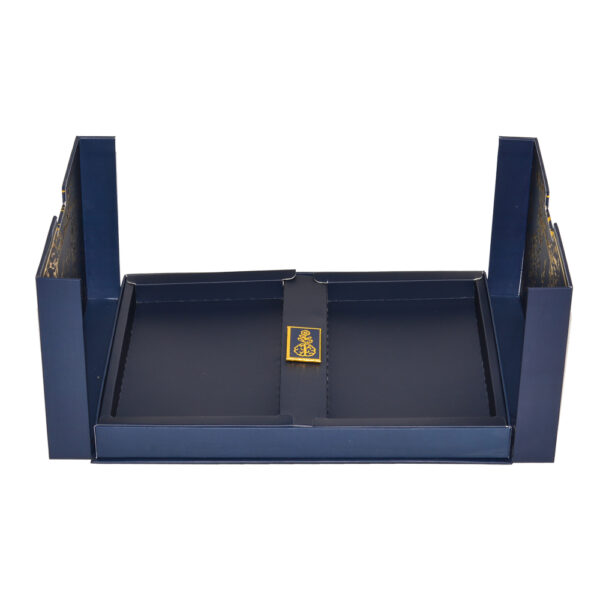 Navy Blue Double Door Magnetic Gift Box With Gold Foil Print