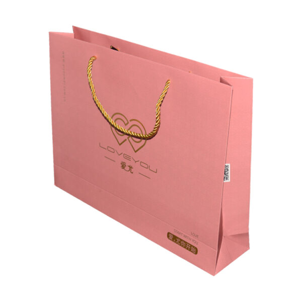 Pink Matte Retail Paper Shopping Bag With Gold Foil Logo