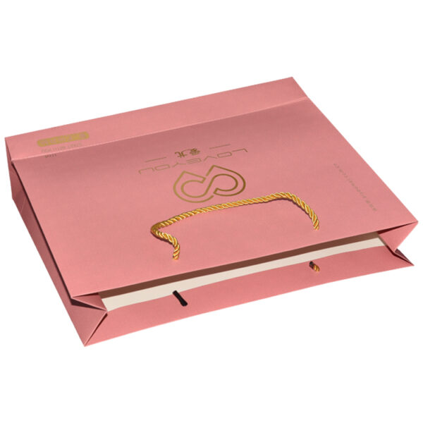 Pink Matte Retail Paper Shopping Bag With Gold Foil Logo