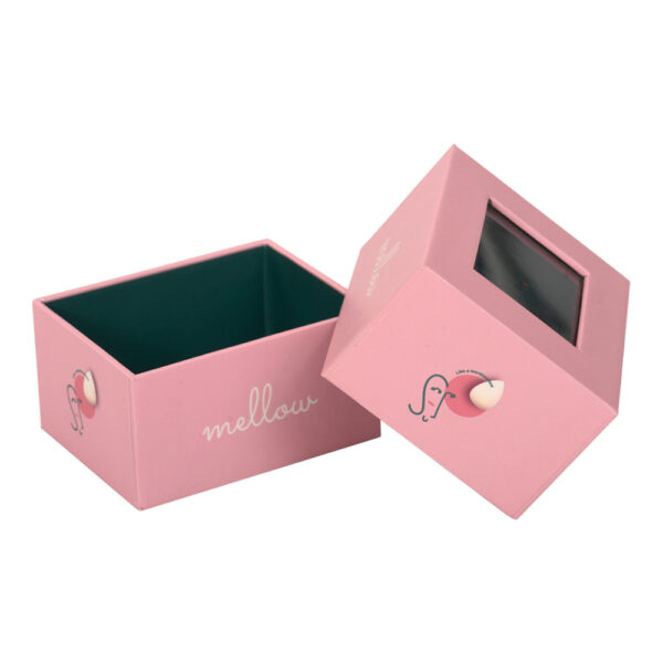 Pink Velvet-Lined Lid and Base Gift Box With Clear Window