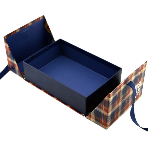 Two-Door Linen Rigid Gift Box for Fragrance with Ribbon