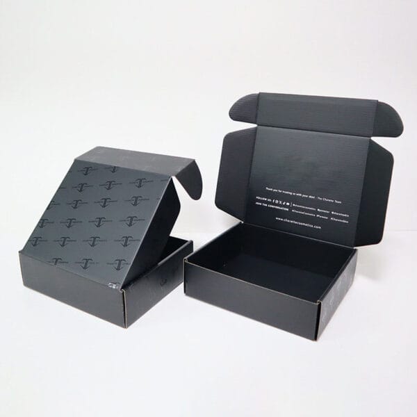 Boîtes postales noires personnalisées en carton ondulé avec impression du logo Boîtes postales noires personnalisées en carton ondulé avec impression du logo