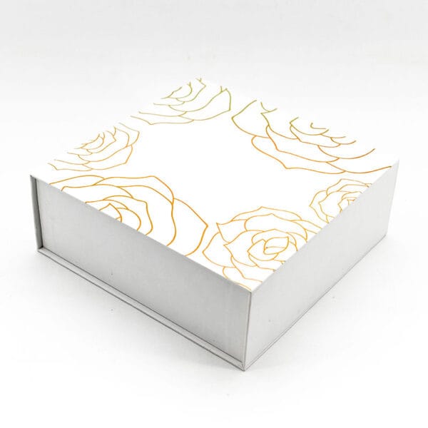 Caja de regalo de papel rígido con bisagra y tapa con impresión floral personalizada