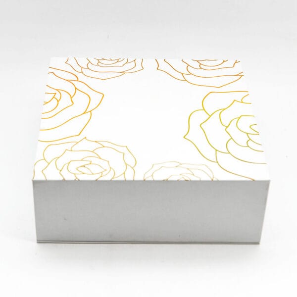 Caja de regalo de papel rígido con bisagra y tapa con impresión floral personalizada