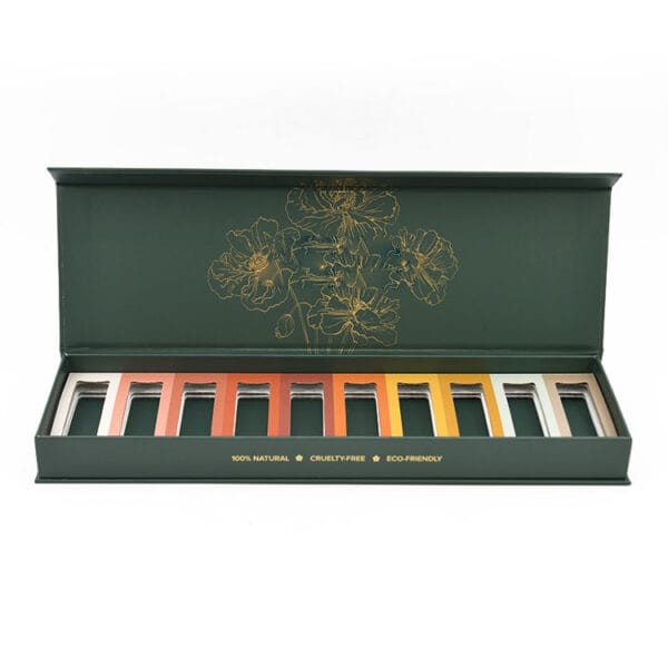 Caja rígida verde personalizada para cosméticos con cierre magnético