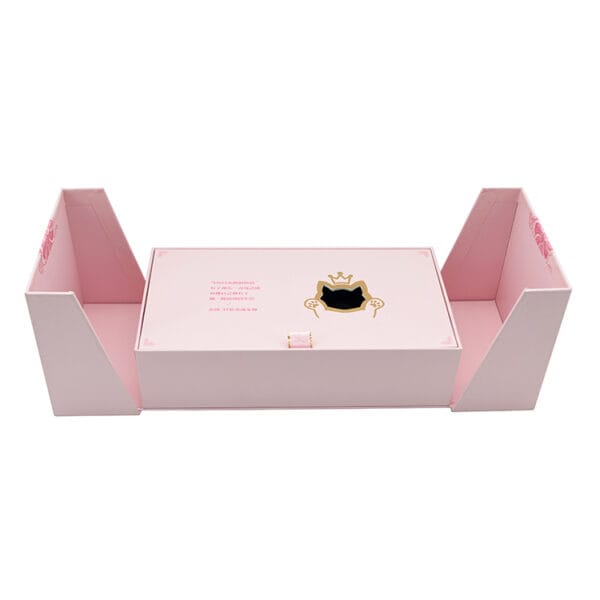 Caja de regalo rígida rosa personalizada con espuma y solapas laterales Caja de regalo rígida rosa personalizada con espuma y solapas laterales