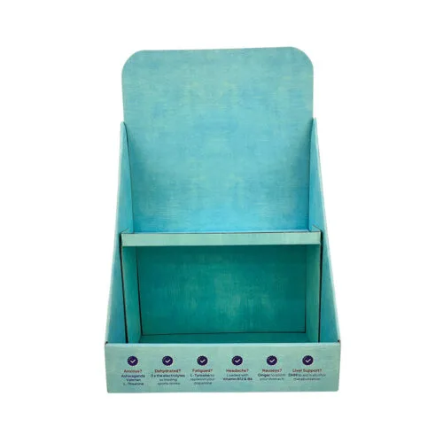 Scatola espositiva da banco in cartone stampato personalizzato per bottiglie