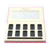 Book-style cosmetic palette box with pink patterned cover and custom printed branding Book-style cosmetic palette box with pink patterned cover and custom printed branding
