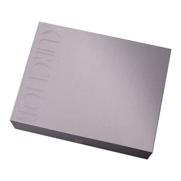 Custom skincare kit presentation box with metallic paper finish Custom skincare kit presentation box with metallic paper finish