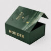 Dark green whisky gift box with metallic gold lettering and hinged rigid lid Dark green whisky gift box with metallic gold lettering and hinged rigid lid