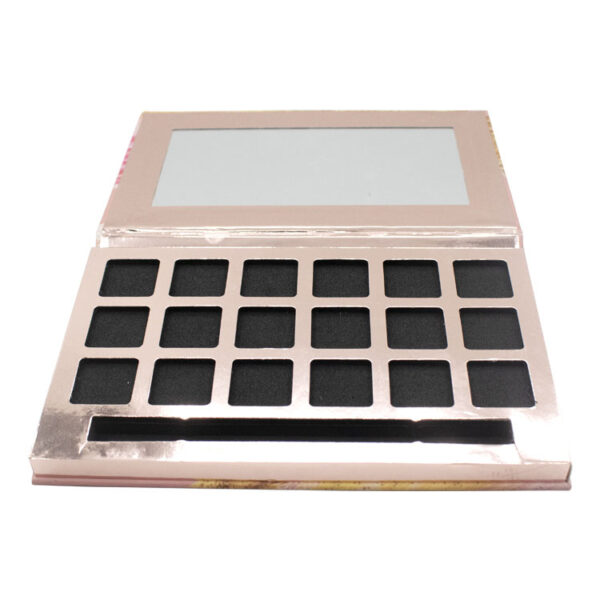 Pink printed eyeshadow palette packaging box with clear window and die-cut cosmetic insert Pink printed eyeshadow palette packaging box with clear window and die-cut cosmetic insert